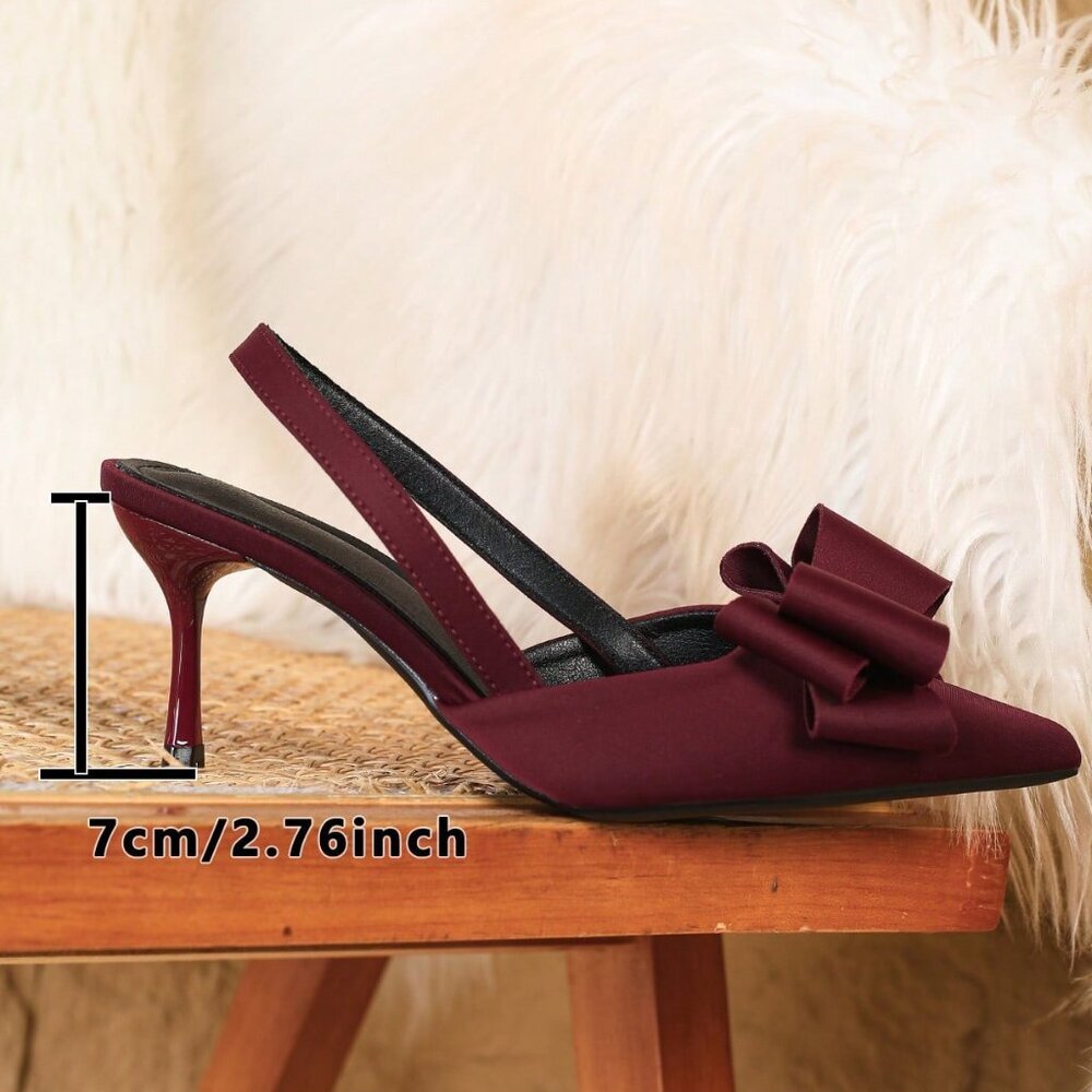 Burgundy Preppy Women's Pointed Toe Low Vamp High Heel Shoes - Picture 5 of 6